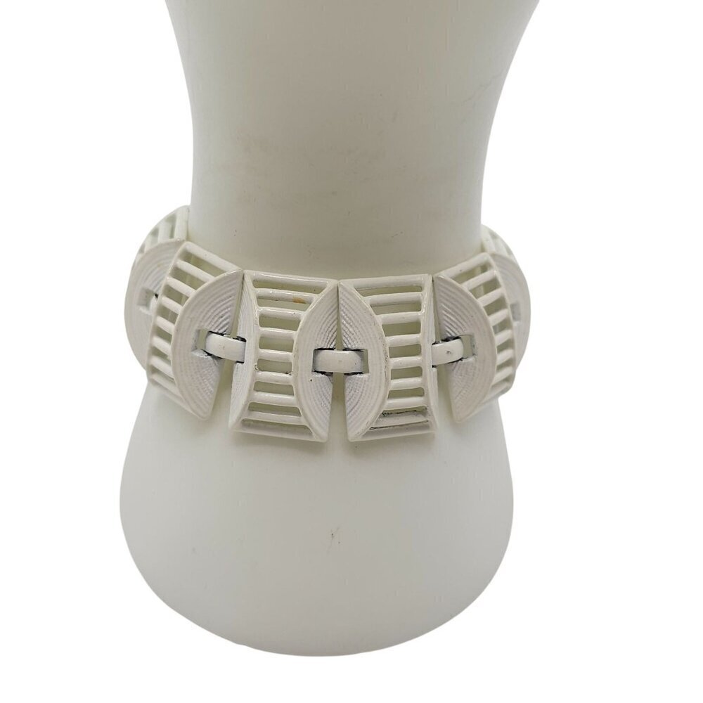 Vintage Off White Enamel Art Deco Style Bracelet Geometric Panel 7 in